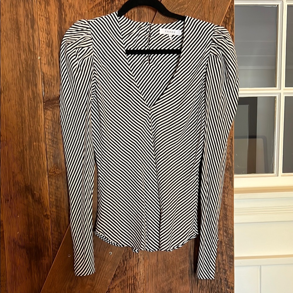 FRAME Striped Black and White Long Sleeve Top
